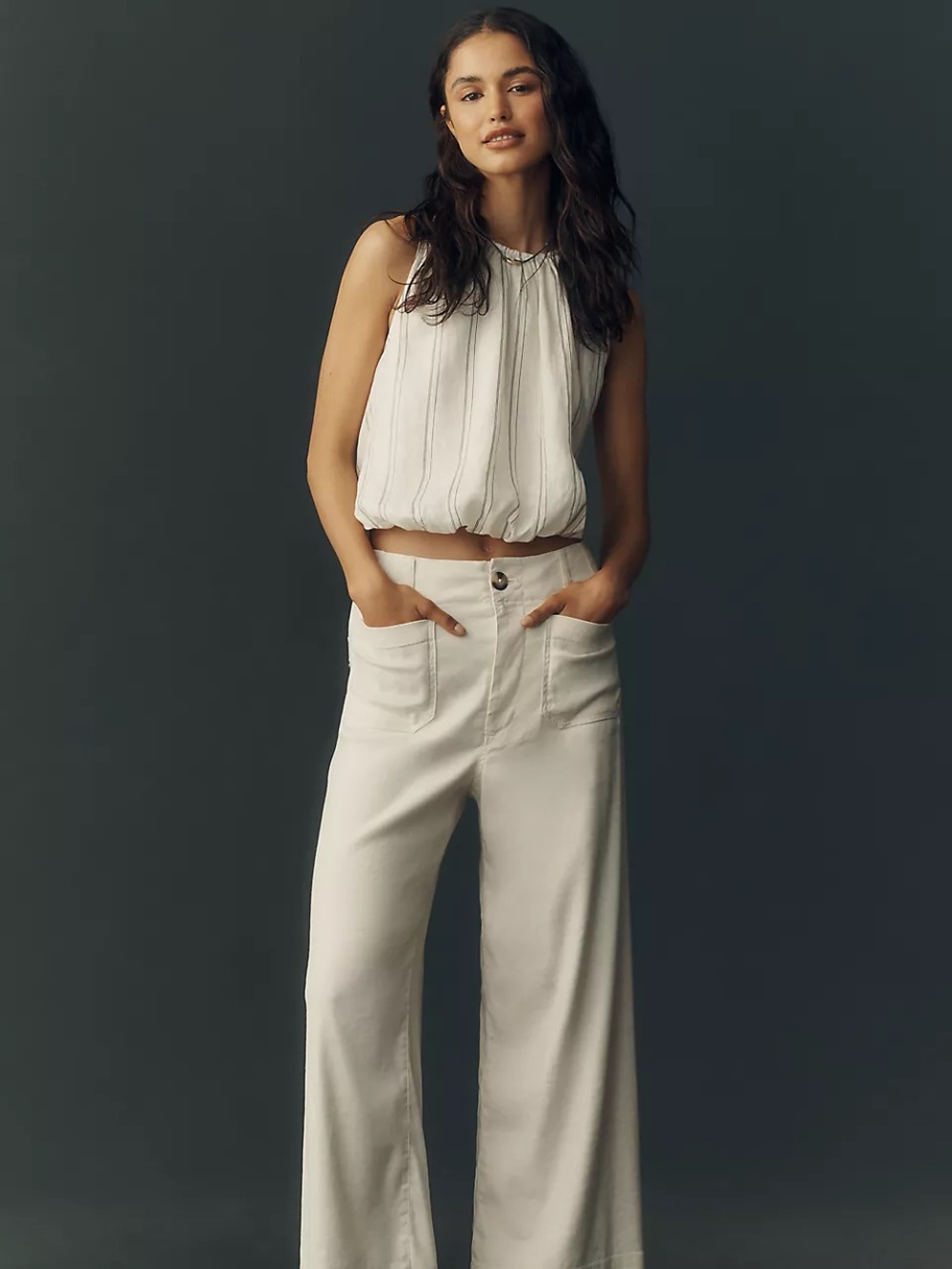 Anthropologie Maeve Colette Linen Stretch High Rise Wide Leg Pants Size 26